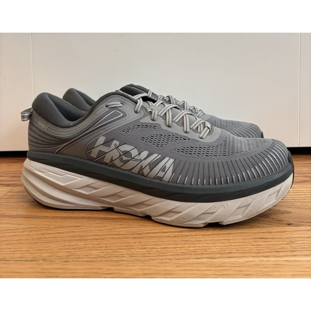 Hoka One One Men's Bondi 7 Wild Dove/Dark Shadow Running Sneakers Size 12 4E